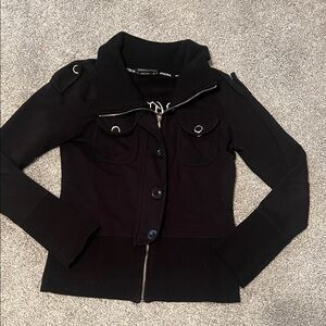 BCBGMaxAzria black zip up hoodie with buttons